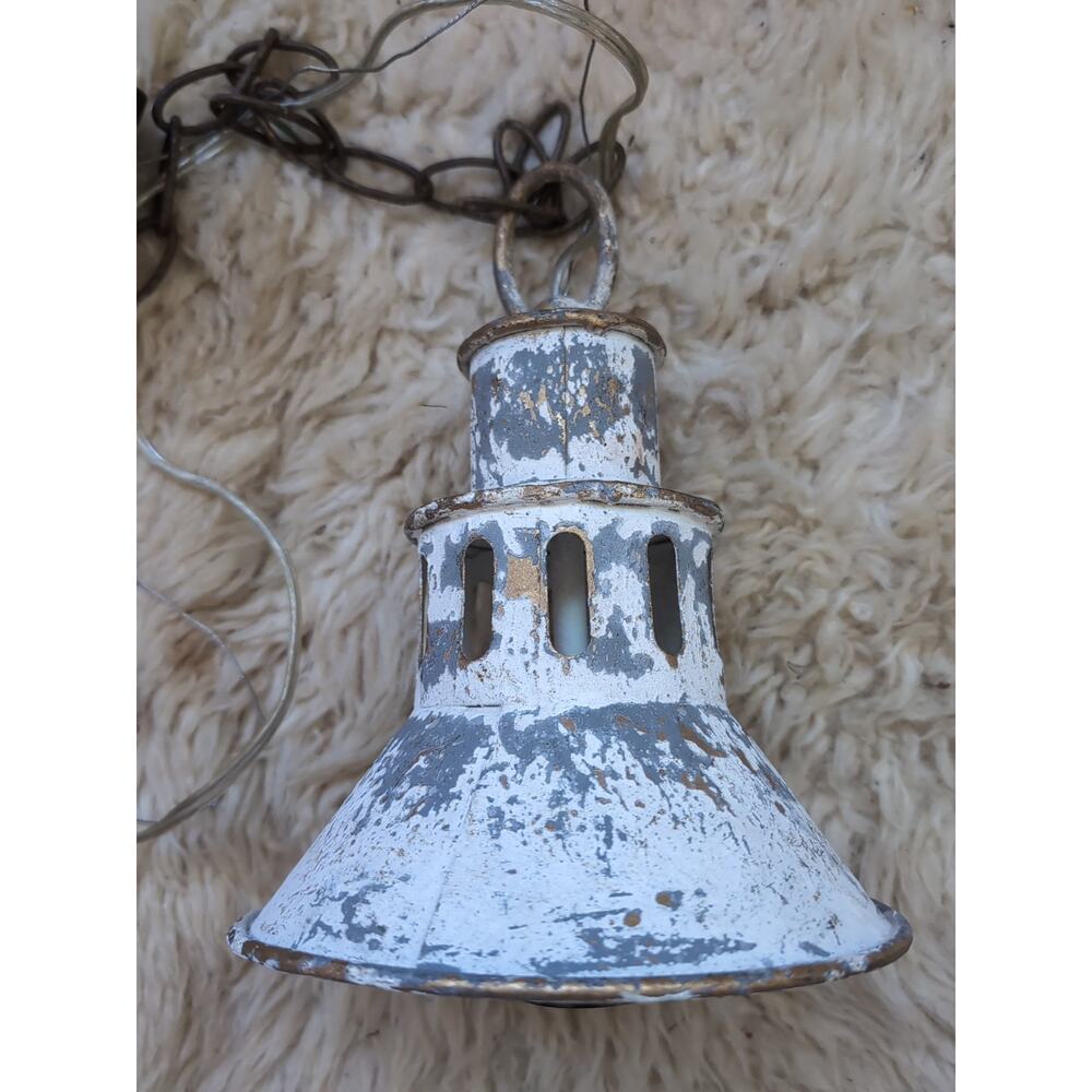 Shabby Chic French Country Mini Pendant Light Distressed White Gray Gold Metal